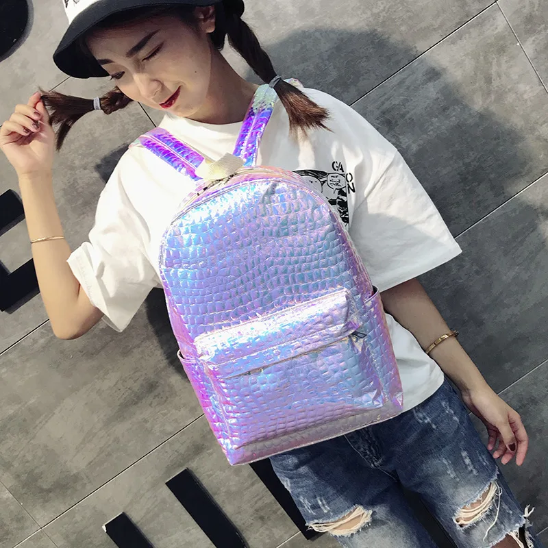 Новая модная женская сумка, женский рюкзак из искусственной кожи, лазерная женская школьная сумка для подростков, голографическая школьная дорожная сумка