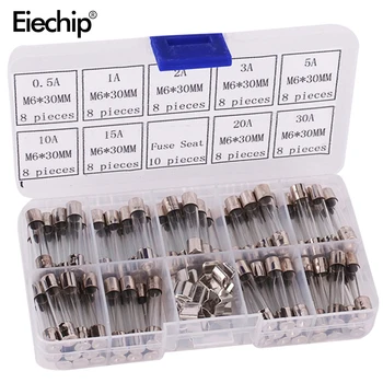 

72pcs 6x30mm Fast-blow Glass Fuses Quick Blow Car Glass Tube Fuses Assorted Kit 0.5A 1A 2A 3A 5A 10A 15A 20A 30A Amp 6*30 Fuse
