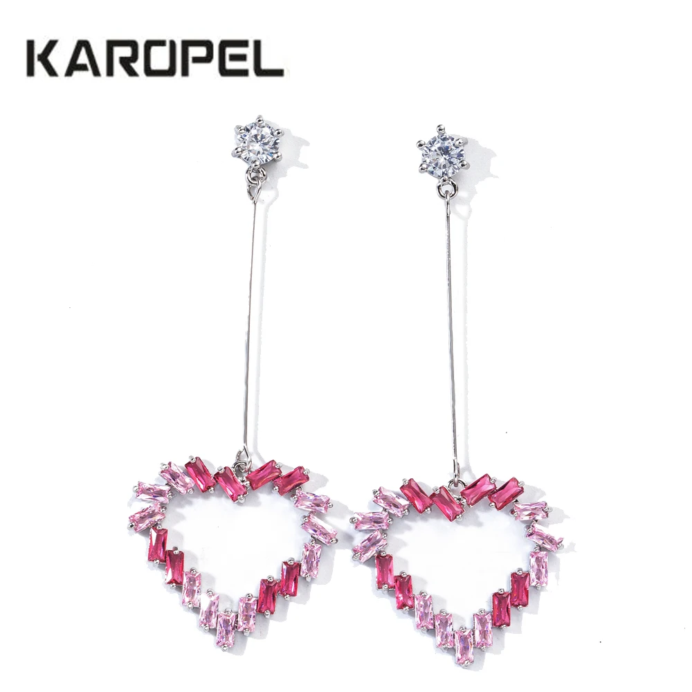 

2021 New Luxury Colorful CZ Zircon Crystal Women Heart Shape Dangle Earrings for Wedding Tassel Cuff Earrings pendientes mujer m