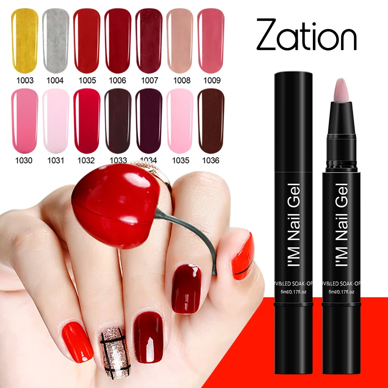 

Zation Newest Gel of Nail Pen Glitter UV Gel Varnish Pen Hybird Nail Polish Lucky Primer Finish Top Base Coat Gel Lacquer Color