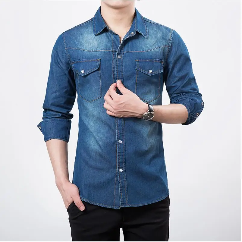 camisa manga larga jean hombre