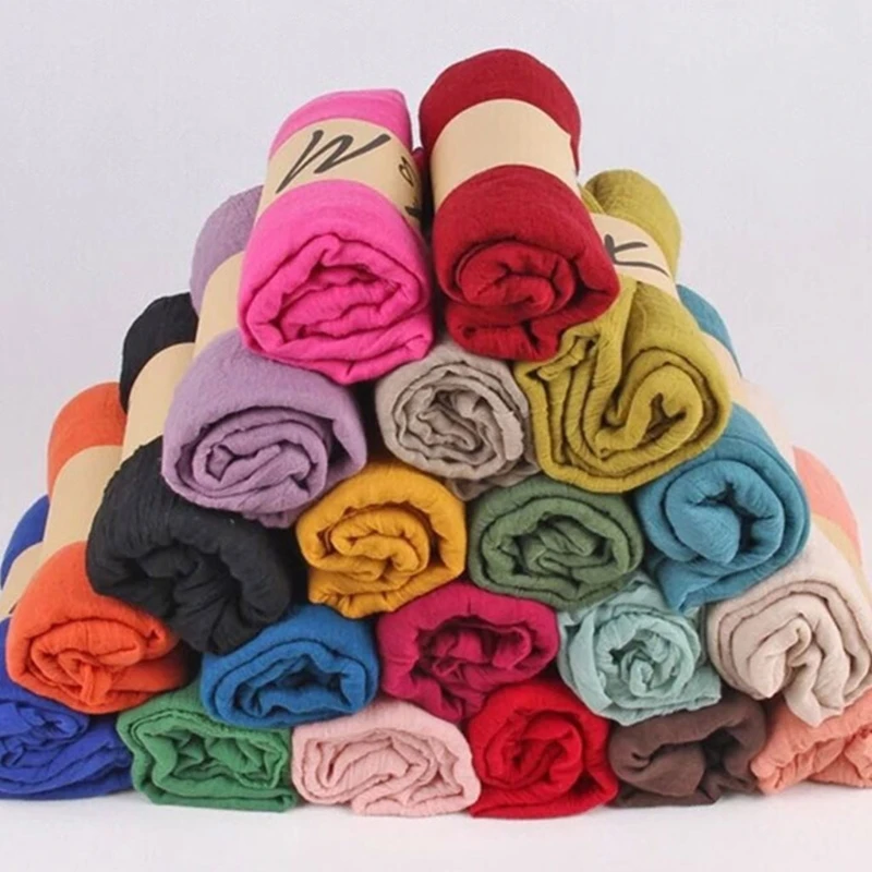 Новинка, Модный женский длинный шарф, 16 цветов, винтажные шарфы из хлопка и льна, большая шаль, хиджаб, элегантный однотонный, черный, красный, Whi