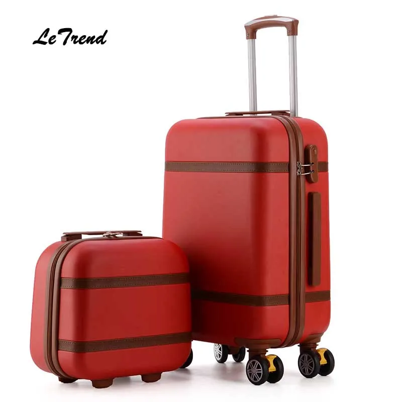 Letrend Vintage ABS+PC Rolling Luggage Set Spinner Trolley Women Travel Bag 20 inch Cabin Suitcases Wheel 24/26 inch Retro Trunk