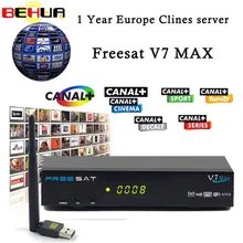 USB WIFI Satellite Receiver with 7 clines for 1 year Europe V7 MAX DVB-S2 Satellite TV Receiver PowerVu Biss Key PK V7 decoder