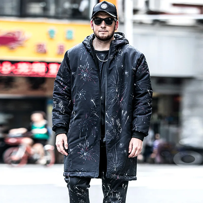 

2018 Large size Men's Winter Cotton Suit Male Loose Warm Waterproof Long Section Hooded Park Warm Black jacket More Size L-7XL