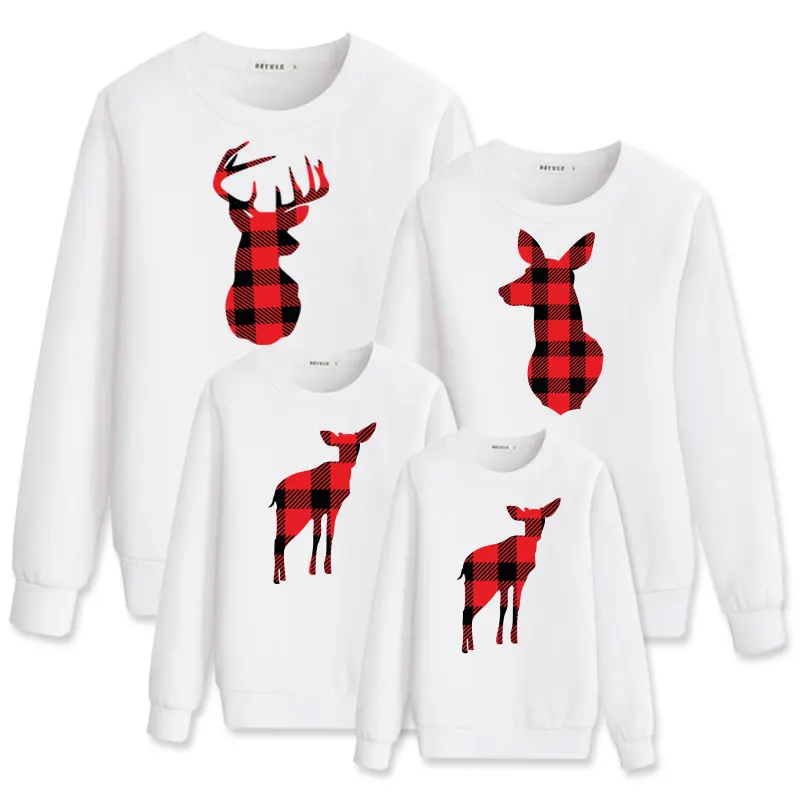 Клетчатый Рождественский свитер с принтом оленя; одежда для мамы и дочки; Одинаковая одежда для всей семьи; Лидер продаж; футболка «Мама и я»; женская одежда