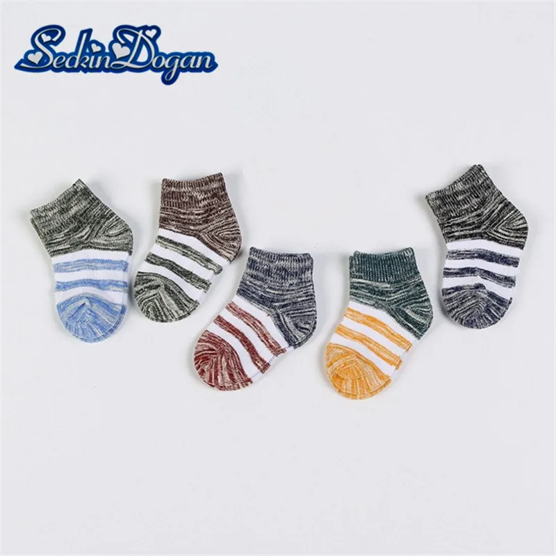 

SeckinDogan Baby Socks 5 Pairs Cotton Sterped Kids Socks Soft Solid Colour Breathable Casual Non-slip Newborn Boy Girl Socks