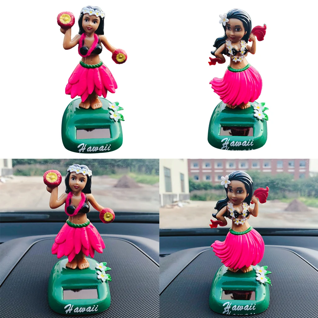 Hawaii Girl Car Dashboard Ornament Office Desk Bobblehead Solar Toy 2Pcs/Set