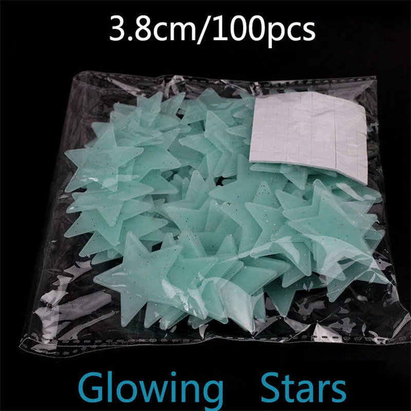 DIY 100Pcs Star 1 Moon Glow In The Dark Plastic Stickers Ceiling Wall Bedroom* DIY 100Pcs Star 1 Moon Glow In The Dark Plastic Stickers Ceiling Wall Bedroom*