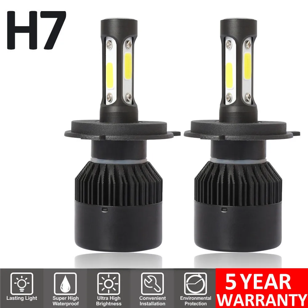 

WUPP 2019 New 2X H7 CAR COB LED Headlight Kit Hi-Low Single Beam Bulb White 420000LM 2800W/set DC 9-32V 6500K White 904044