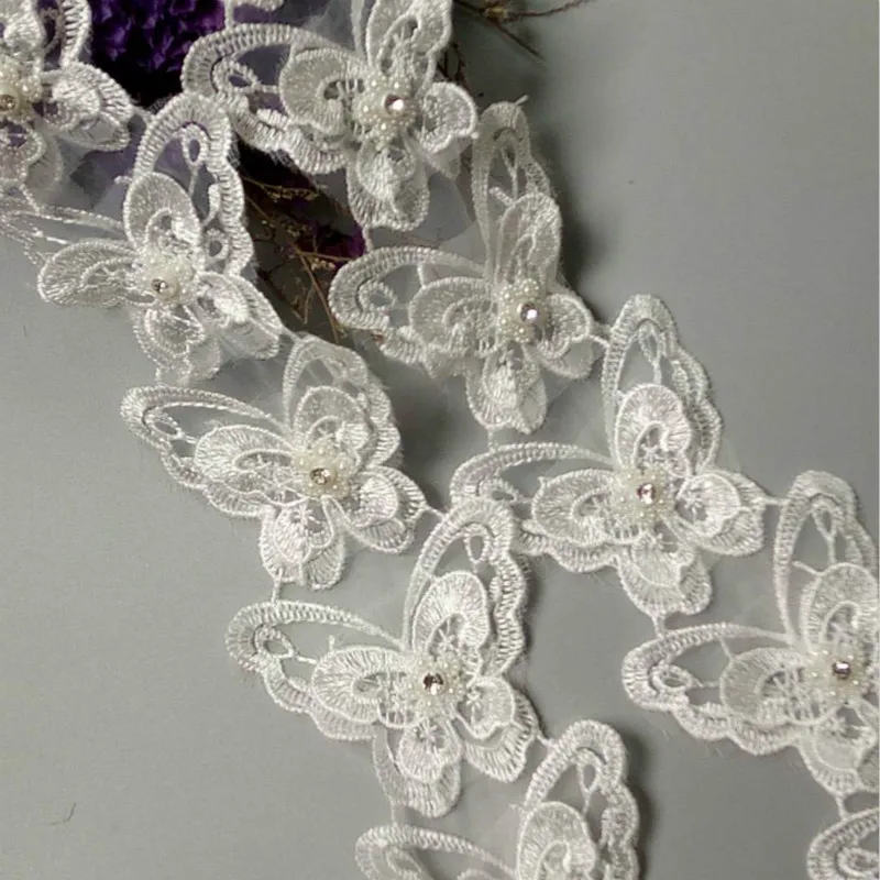 

1 Yard Rhinestones Butterfly Bowknot Embroidered Lace Trim Ribbon Fabric Sewing Craft Patchwork Handmade For Costume Decoration