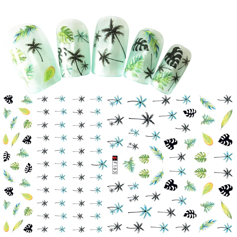 

1Pc Retail Package Ultra Thin 3D Nails Art Stickers Coconut Trees Design Nail Wraps Decals Decoration DIY Manicure Accessories