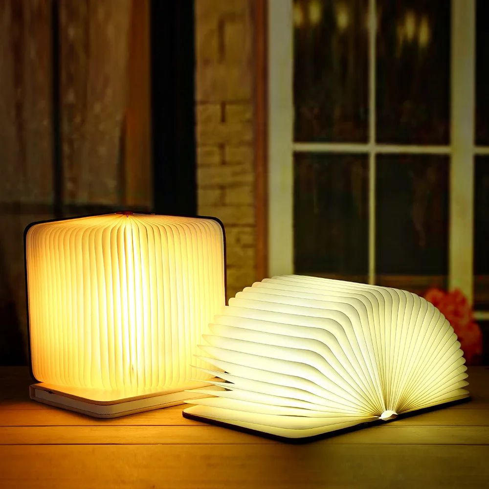 Neue Kreative Holz Faltbar Seiten Buch Licht Geführt Buch Form Beleuchtung Lampe Tragbaren Nachtlicht USB Wiederaufladbare Tischlampe