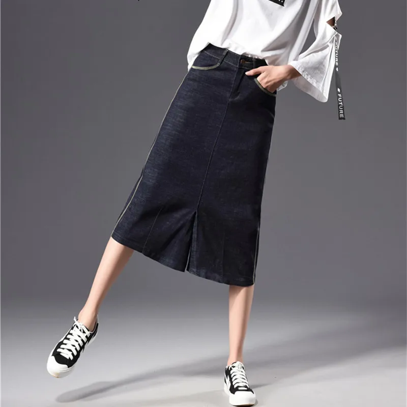 

Free Shipping 2019 New Fashion Mid-calf Pants For Women Casual Wide Leg Plus Size 26-40 All Match Loose Denim Jeans Black Pants