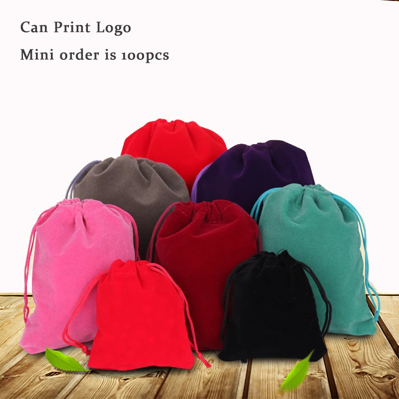 

Cheap 100Pcs 7x9cm 8x10cm Velvet Pouches Colorful Jewelry Packaging Display Drawstring Pouch Bag Christmas Wedding Gift Bags