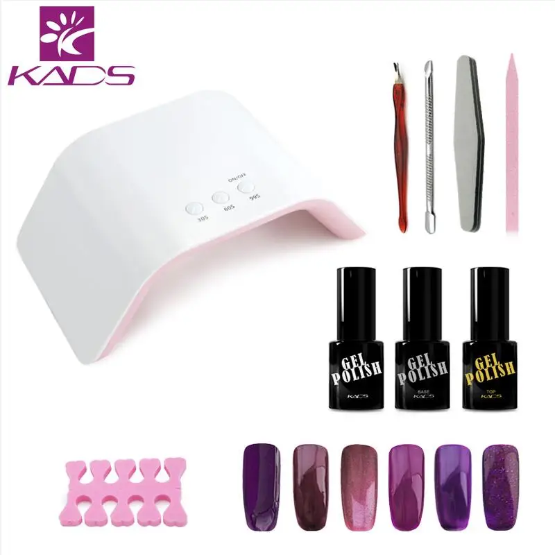 

KADS 24W LED Lamp Set 3 Nail File Buffer Nail Art Tool Professional Set USB Charge UV Lamp Top Base Coat Nail Gel Polish