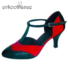 Профессиональный Размер нам 4-12 красный с черным белый с черным и золотым блеском Высота каблука 6 см обувь для бальных танцев женщин NB022