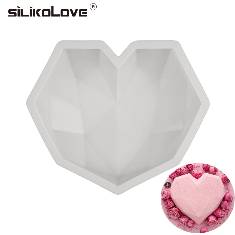 Силиконовые формы в форме сердца с 3D бриллиантом SILIKOLOVE для выпечки, губка, шифон, мусс, десерт, формы для пирожных, пищевая форма