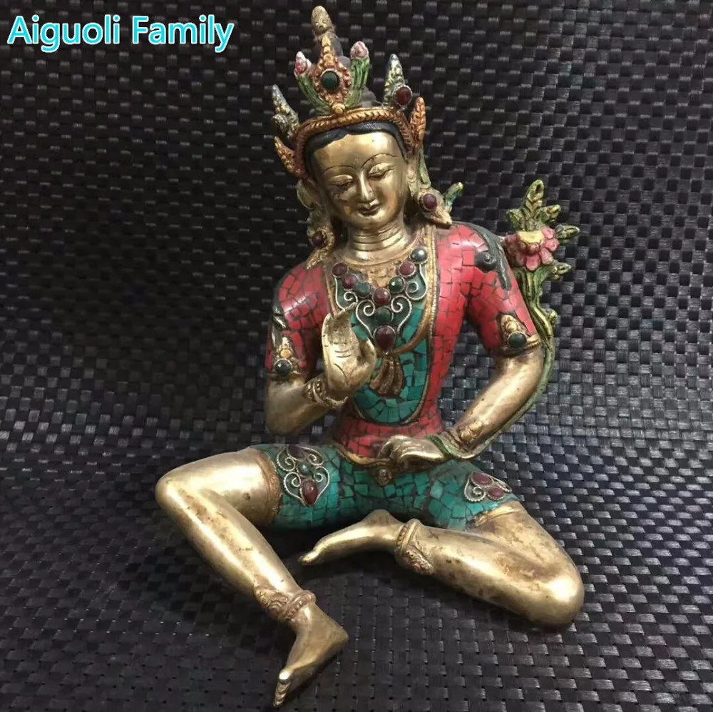 

Collection original Tibetan gilt turquoise Copper Buddha statue/Tibet Handwork Inlaid gemstones Big old Buddhism sculpture