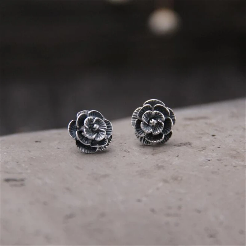 925 Sterling Silver Earrings Ornaments For Women 11.5mm Cute Black Rose Earrings Jewellery Womens Mens Wholesale&Free Shipping