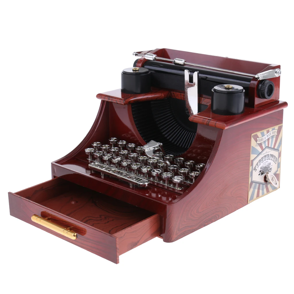 New Arrivals Retro Creative Typewriter Wind Up Music Box Clockwork Toy Desktop Supplies for Children Kids Toys Birthday Gift