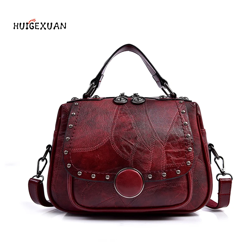 

New Fashion Leather Women's Handbag Office Ladies Shoulder Sling Bags Handmade Sheepskin Leather Messenger Satchel Bags Rivet
