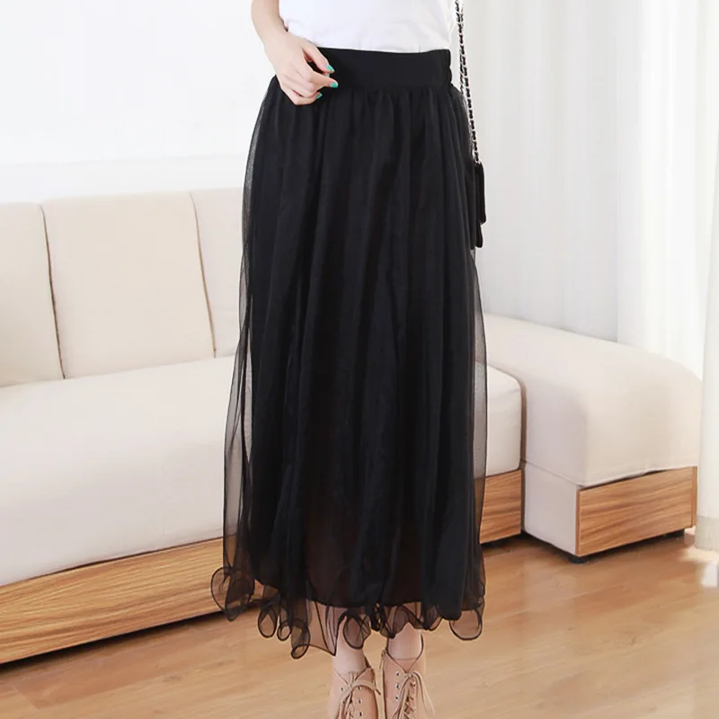 

2019 Spring & Summer Women Tulle Skirt Korean Fashion Flounce Mesh Chiffon Asymmetrical Skirt Beach Casual Pleated Midi Skirt