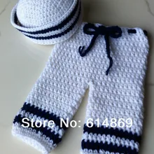 Костюм моряка для новорожденных, штаны и шапка, вязанные крючком, белого и темно-синего цвета