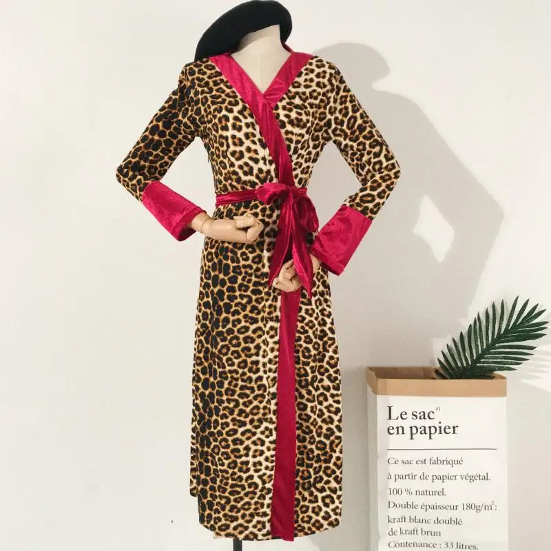 Leopard print long dressing gown Clearance