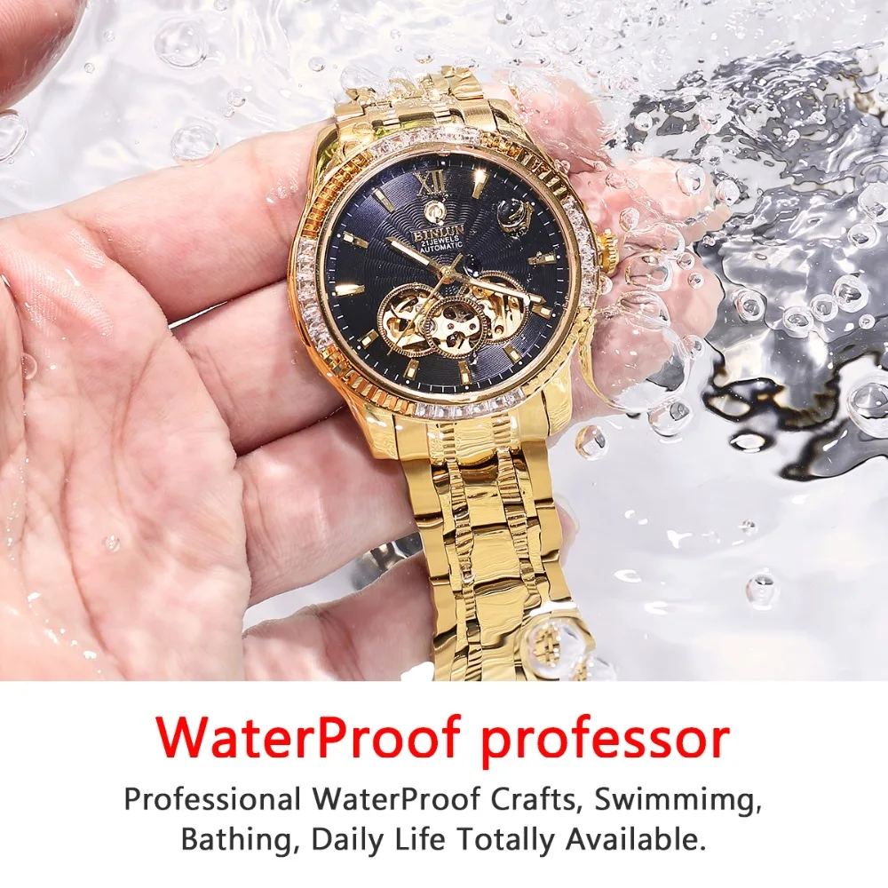 Cena BINLUN 18k złoty luksusowy automatyczny zegarek męski Top marka szkielet mechaniczne zegarki męskie Tourbillon moduł diament mężczyźni Wrist Watch