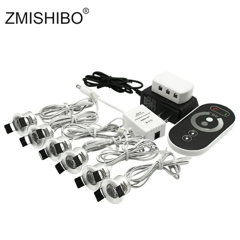 

ZMISHIBO LED Mini Ceiling Downlights Set Dimmable Lights 1.5W 27mm Cut Hole Recessed Silvery Remote Control Cabinet Lamp 85-265V