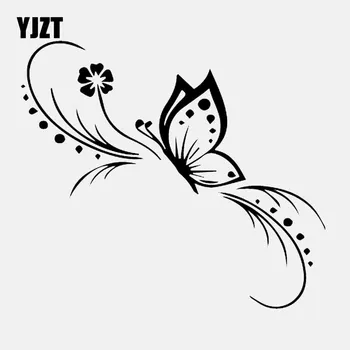 

YJZT 13.6CM*11.9CM Butterfly Flower Car Sticker Decoration Floral Art Vinyl Decal Black/Silver C24-0249