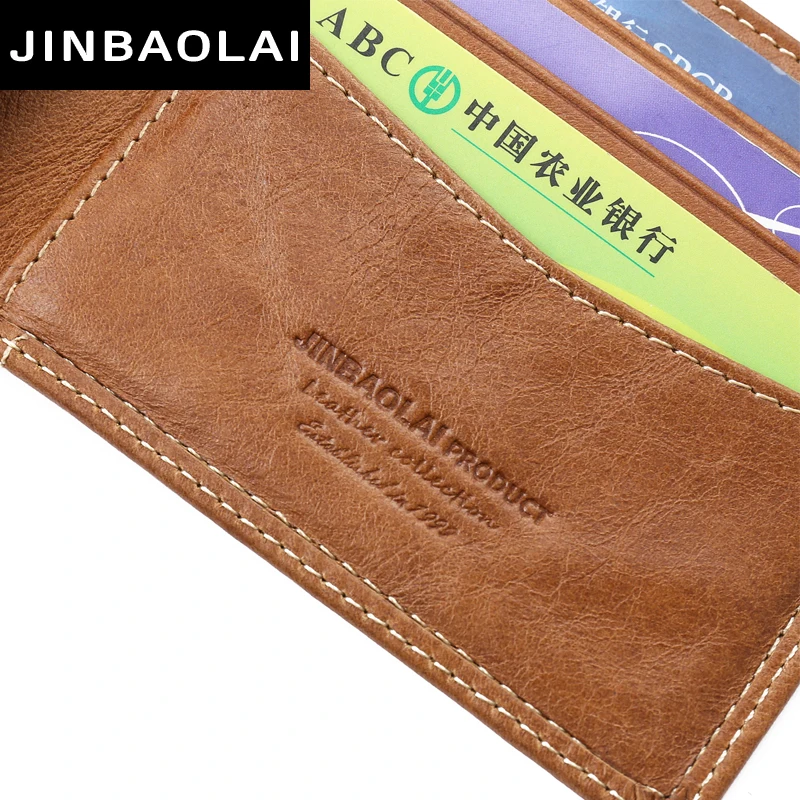 JINBAOLAI cow leather original brand male wallet fashion double suture design bifold wallets for men hight quality leather walet