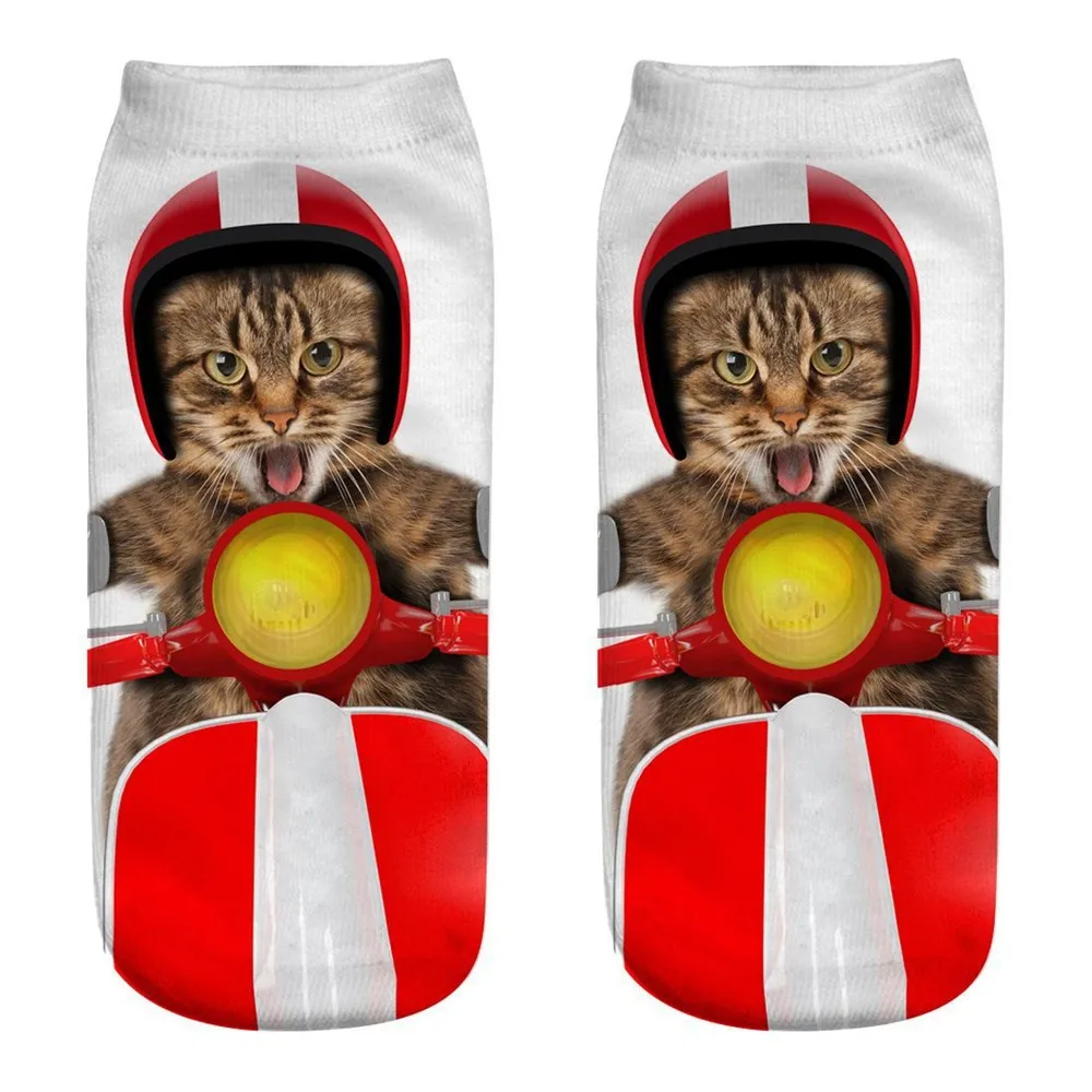 Женские носки, забавные носки с 3D принтом кота, повседневные милые рождественские носки унисекс, Короткие Носки с рисунком кота, Meias Femme - Цвет: Красный