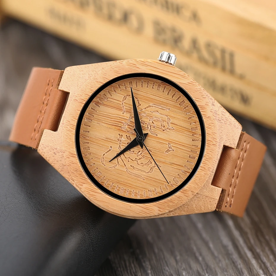 Men Creative Wood Watch Handmade Wild Tiger Pattern Dial Bamboo Wooden Quartz Wristwatches 2017 Clock Male hour Reloj de madera 2017 (9)