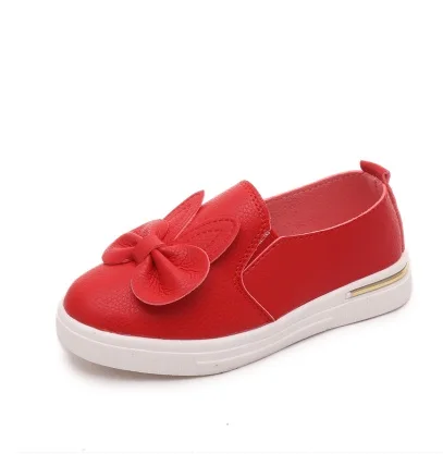 SLYXSH/Новинка года; детская кожаная обувь с бантом; сезон весна-осень; однотонная повседневная обувь для девочек - Цвет: Красный