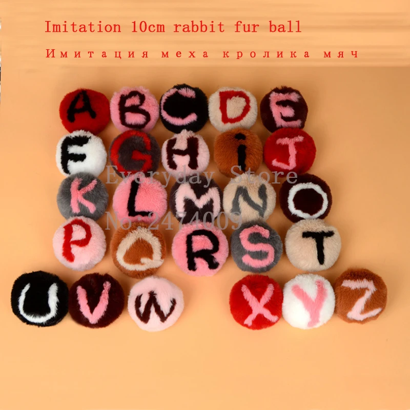 

10cm Fluffy Imitation Plush Letter Rabbit Fur Ball Keychain Llavero Pompon Keyring Fur Pom Pom Key Chain Charm Women Bag Pendant