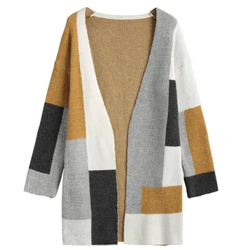 

Danjeaner Women Casual Contrast Color Long Cardigans Autumn Winter Fashion Loose Knitted Plus Size Sweaters Women Tops Jumper