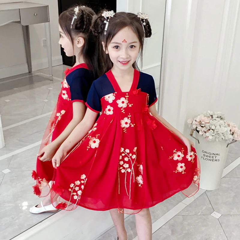 Новое платье Hanfu для девочек красная юбка маскарадный костюм принцессы сказочные