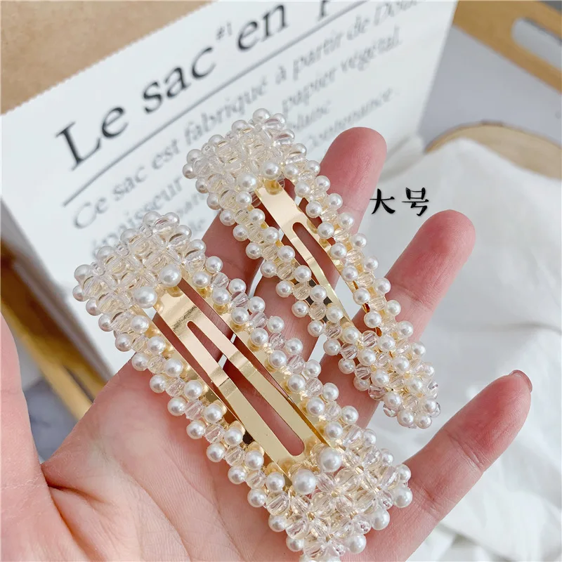 

1Pcs Korean Temperament Ladies Crystal Imitation Pearl BB Clip Headwear Girl Women Fashion Simple Geometry Hair Accessories