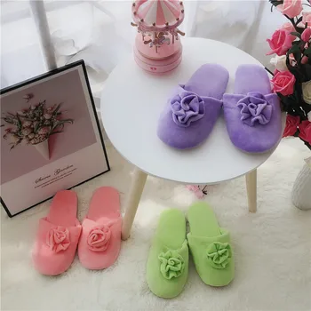 

Millffy Soft Women Slippers Candy Color Female Fashion Flats slipper Beautiful Camellia Flower home slipper