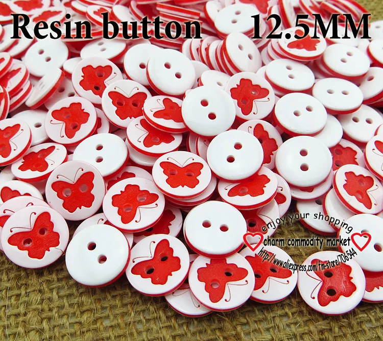 

100PCS 12.5MM red butterfly pattern RESIN buttons coat boots sewing clothes accessories R-072
