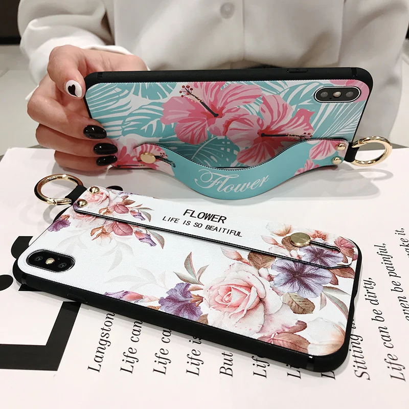 3D Flower Emboss Case For Samsung A30 A40 A50 A60 A70 A750 M20 Case Wristband support Soft TPU Anti-fall protective case Capa