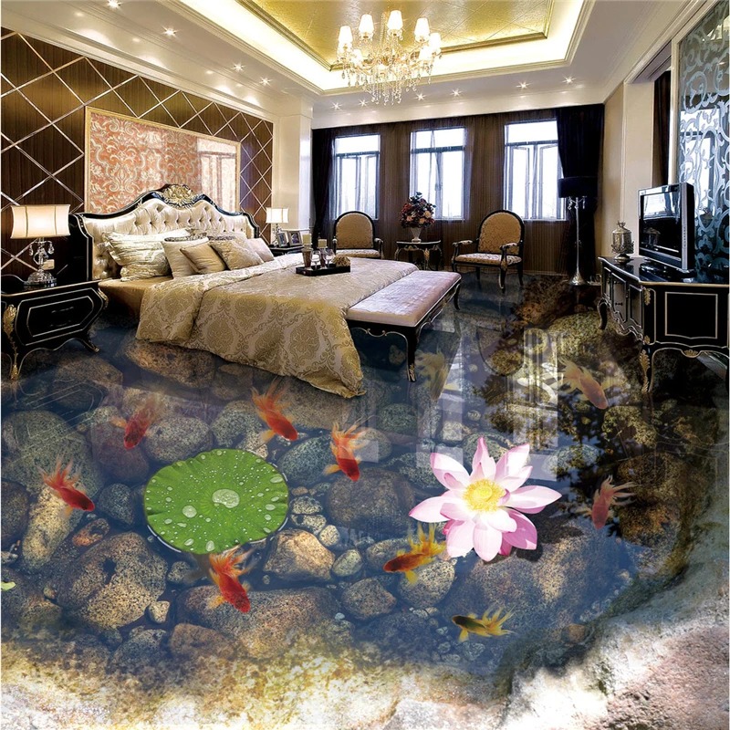 

beibehang wallpaper Custom wallpaper murals of any size Photo Modern minimalist gold fish Little pond 3D floor tiles Thicken