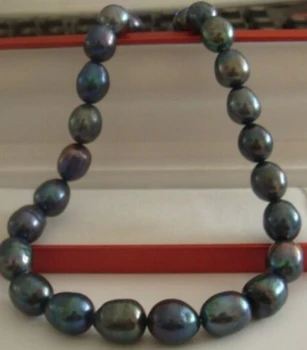 

wb STUNNING 12-13MM TAHITIAN BLACK GREEN PEARL NECKLACE 17INCH