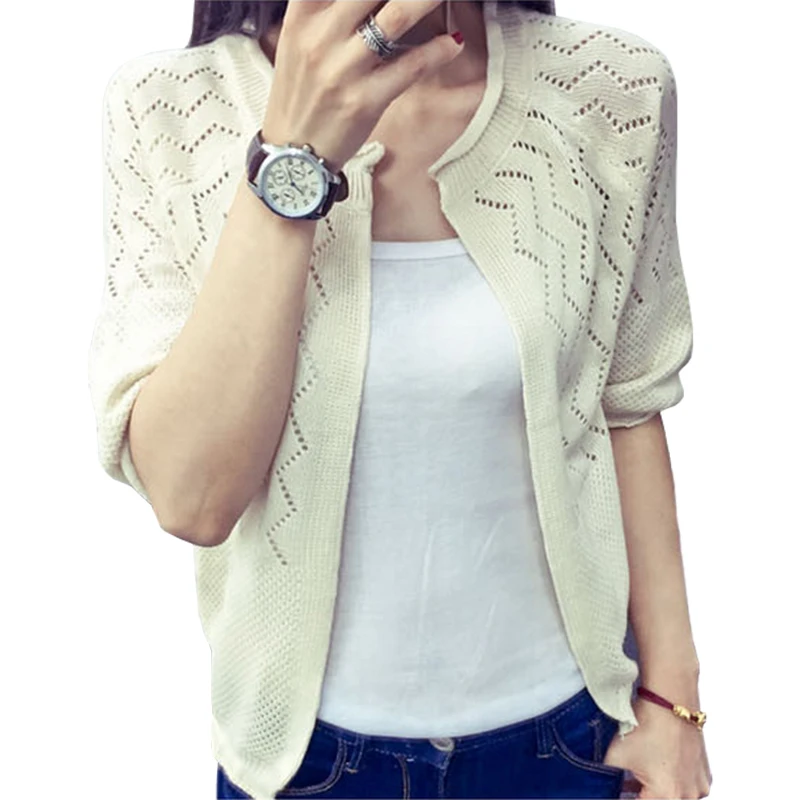 Sweater Shawl Short Spring Summer New Hollow Jacket Wood Ear Half Sleeve Knit Cardigan Women Clothing Vestidos LXJ236 |
