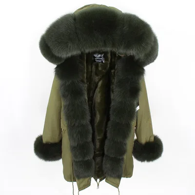 Европейские новые женские зимние высокие модные роскошные лисий мех с капюшоном манжеты армейский зеленый Длинные куртки парки женские с широкой талией флисовые пальто - Цвет: C19