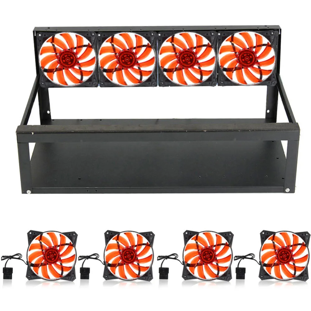 6 GPU Mining Rig Aluminum Case + 4 Fans Open Air Frame for ETH ZEC/Bitcoin EM88