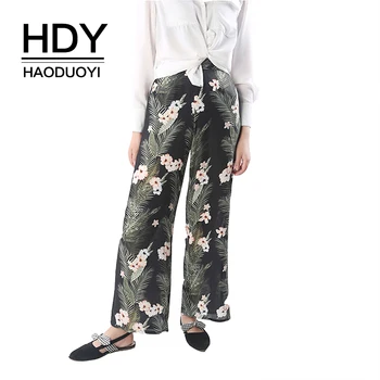 

HDY Haoduoyi Women Wide Leg Pants Printed Floral Pattern Zipper Loose Casual Autumn Pants for Female 2020 New Arrival