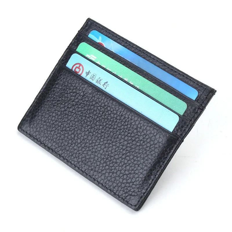 Черный тонкий кожаный держатель кредитной карты чехол Мини для мужчин бумажник ID кошелек сумка